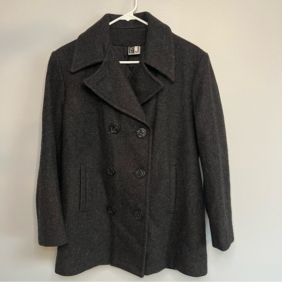 Vintage Ms. J Women's 100% Wool Pea Coat Jacket Gray Lined Thick Sz M USA Made - Picture 1 of 14